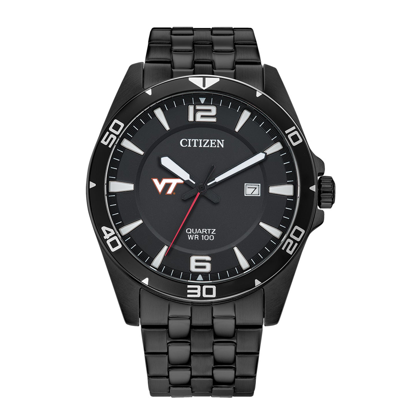 Men's Virginia Tech Hokies Citizen Quartz Black-Tone Stainless Steel Watch