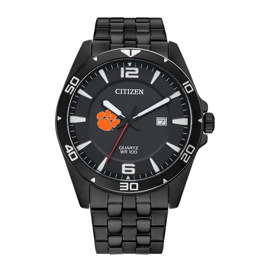 Men's Clemson Tigers Citizen Quartz Black-Tone Stainless Steel Watch