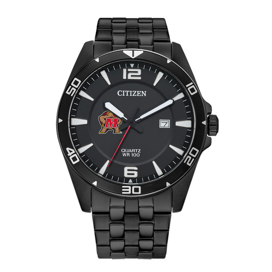 Men's Maryland Terrapins Citizen Quartz Black-Tone Stainless Steel Watch