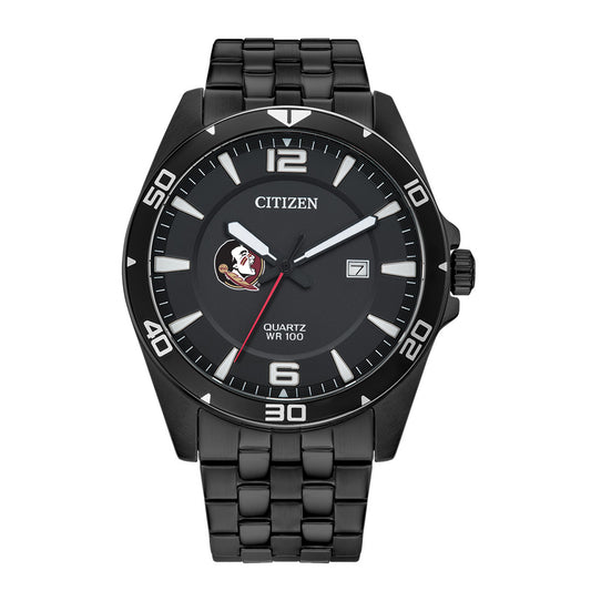 Men's Florida State Seminoles Citizen Quartz Black-Tone Stainless Steel Watch