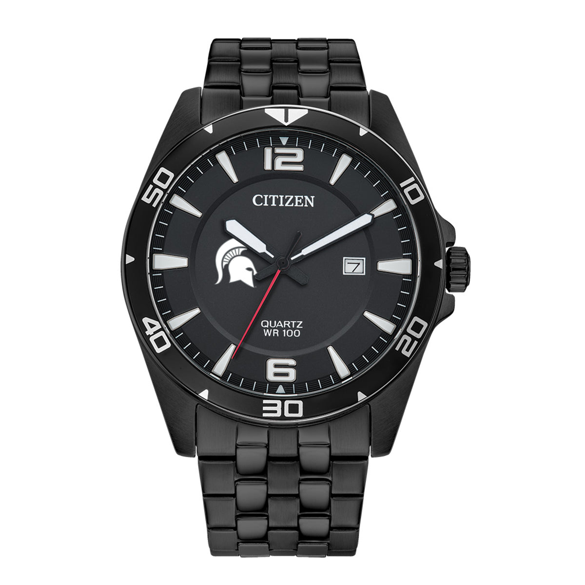 Men's Michigan State Spartans Citizen Quartz Black-Tone Stainless Steel Watch