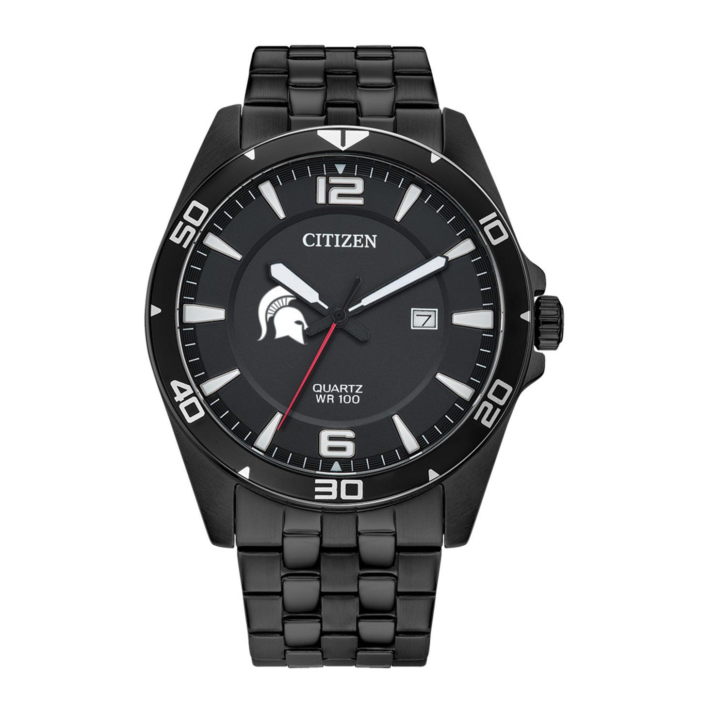 Men's Michigan State Spartans Citizen Quartz Black-Tone Stainless Steel Watch