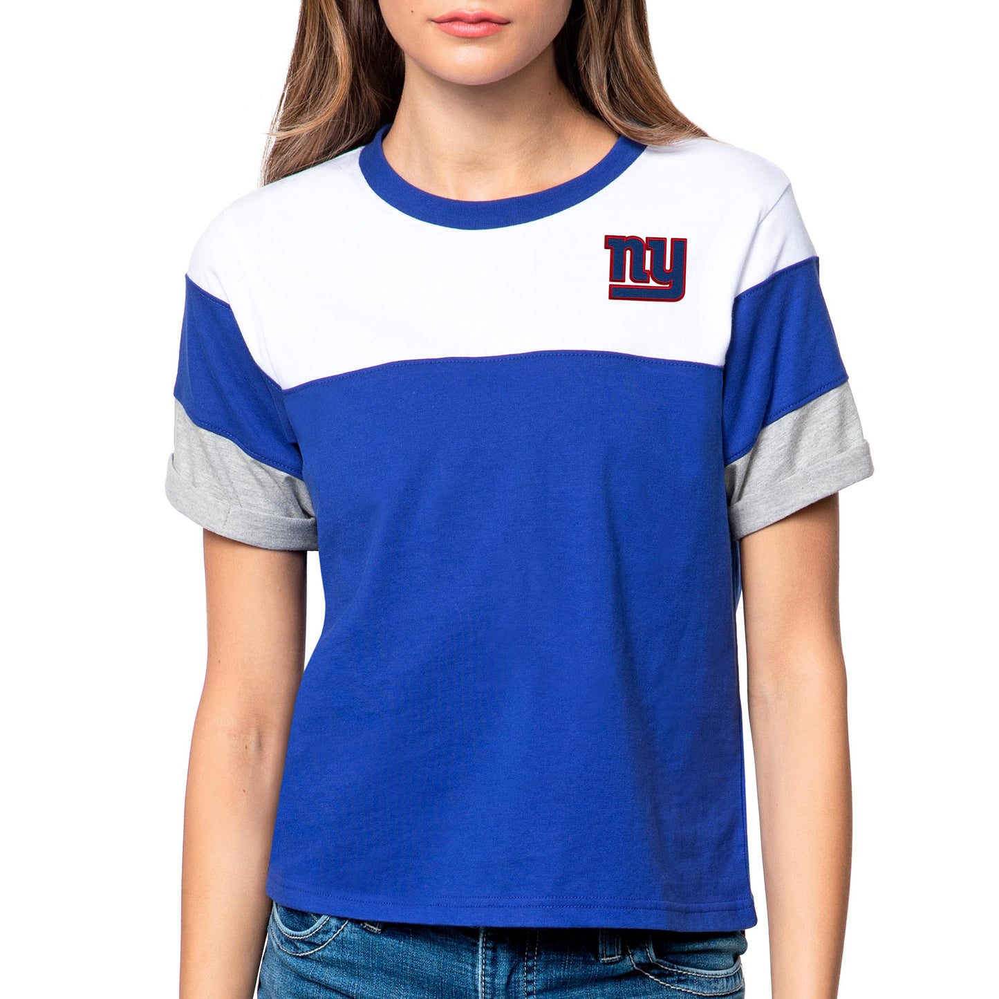 Women's Antigua White/Royal New York Giants Flip T-Shirt