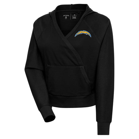 Women's Antigua Black Los Angeles Chargers Point Pullover Hoodie