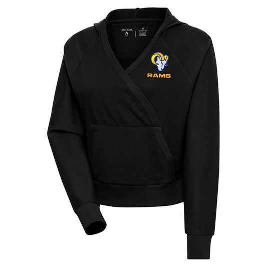 Women's Antigua Black Los Angeles Rams Point Pullover Hoodie