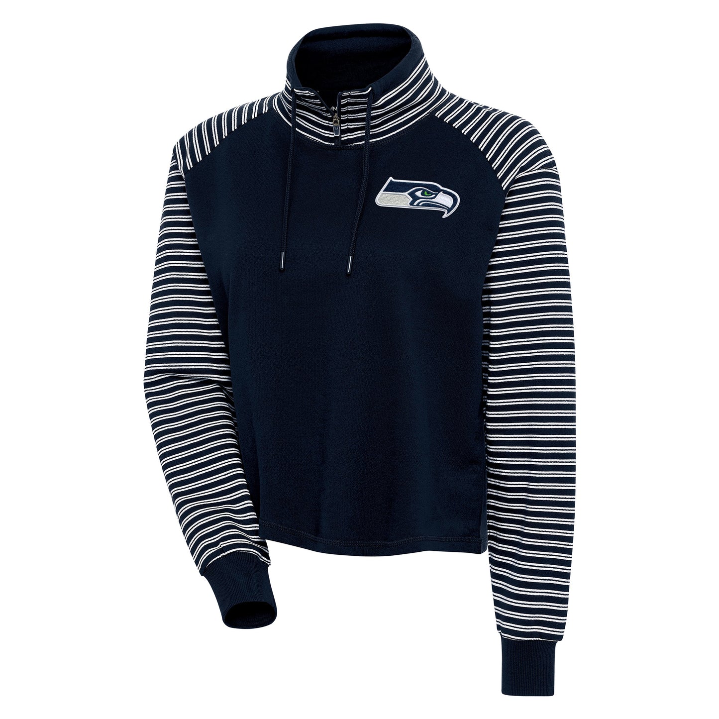 Women's Antigua Navy/White Seattle Seahawks Squad Pullover Top