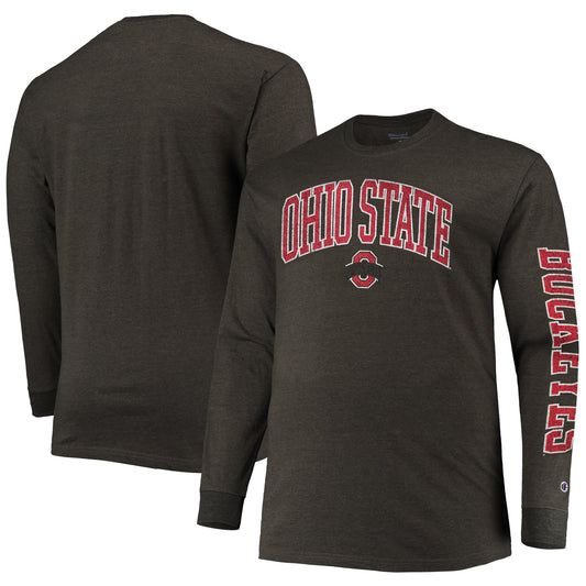 Men's Champion Heather Charcoal Ohio State Buckeyes Big & Tall Two-Hit Long Sleeve T-Shirt