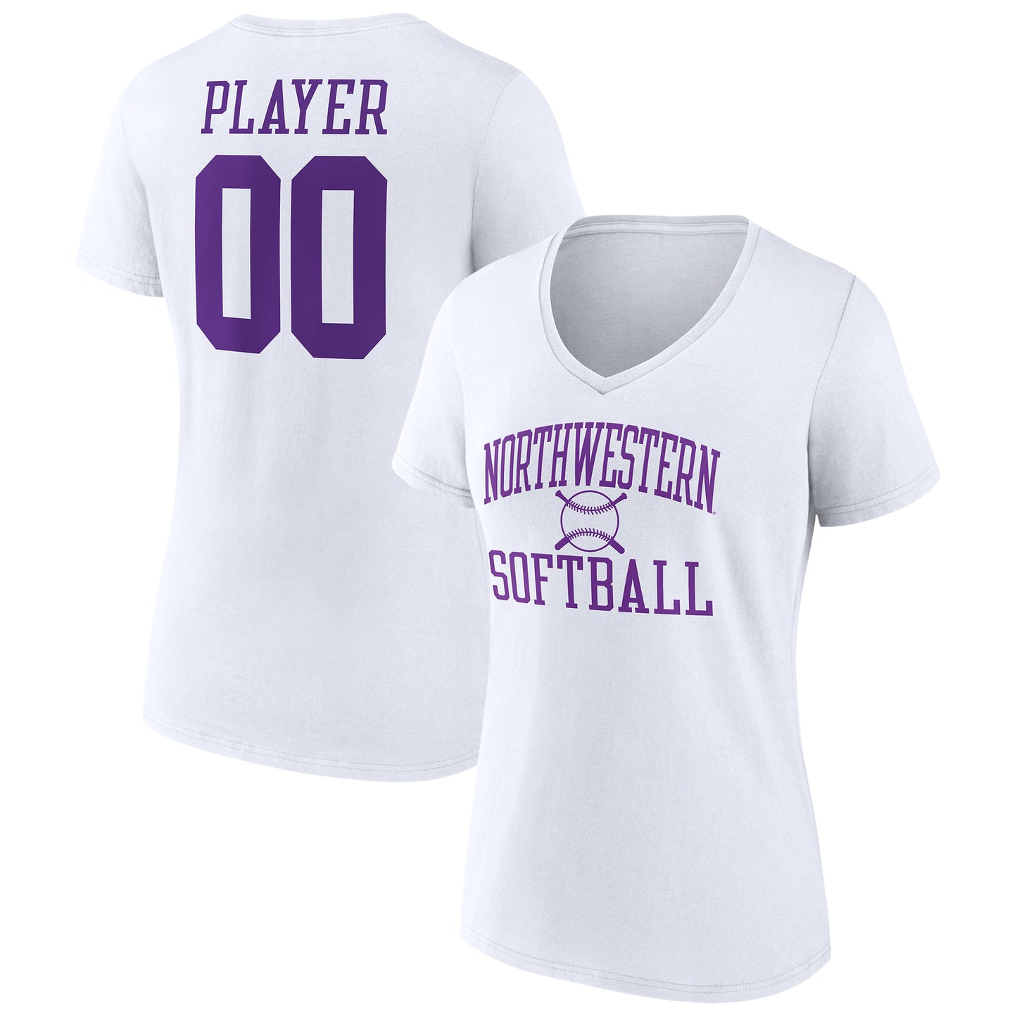 Women's  White Northwestern Wildcats Softball Pick-A-Player NIL Gameday Tradition V-Neck T-Shirt