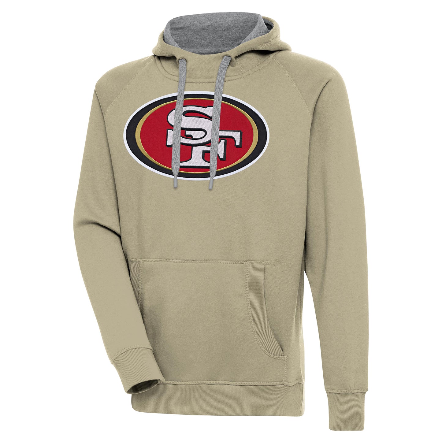 Men's Antigua  Khaki San Francisco 49ers Primary Logo Victory Pullover Hoodie