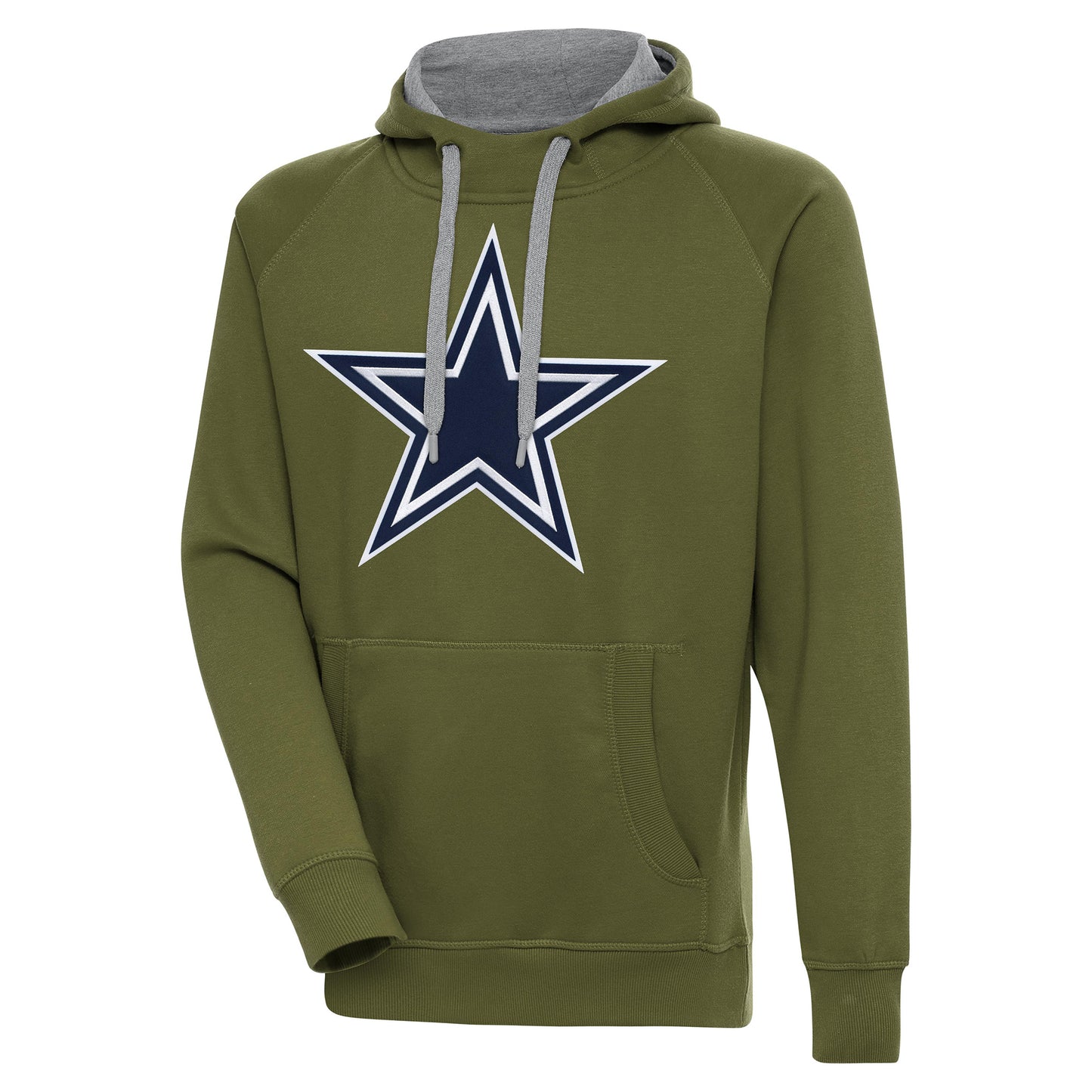 Men's Antigua  Olive Dallas Cowboys Primary Logo Victory Pullover Hoodie