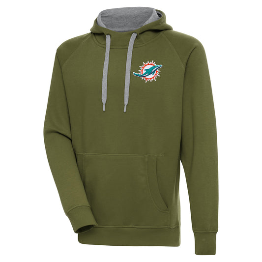 Men's Antigua  Olive Miami Dolphins  Victory Pullover Hoodie