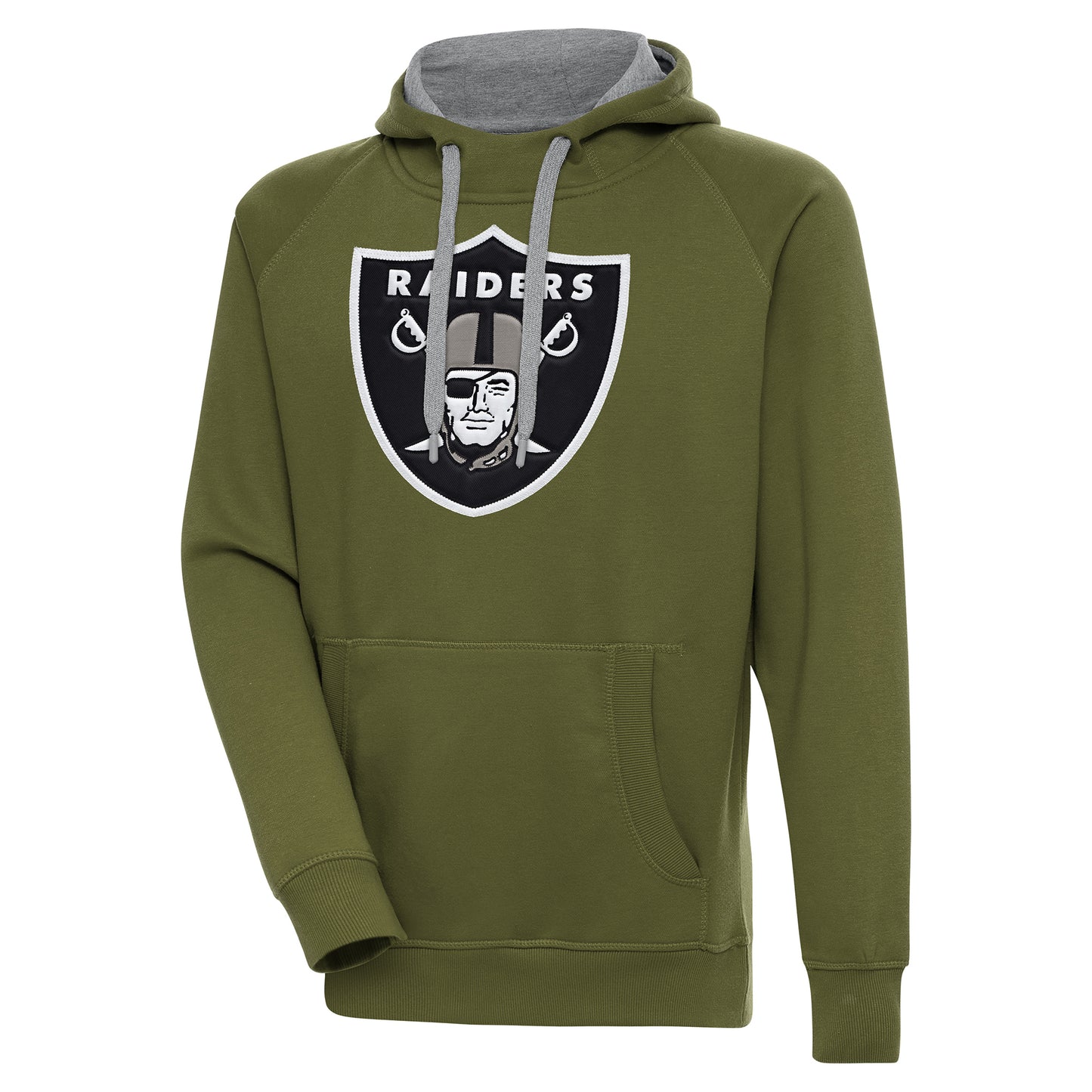 Men's Antigua  Olive Las Vegas Raiders Primary Logo Victory Pullover Hoodie