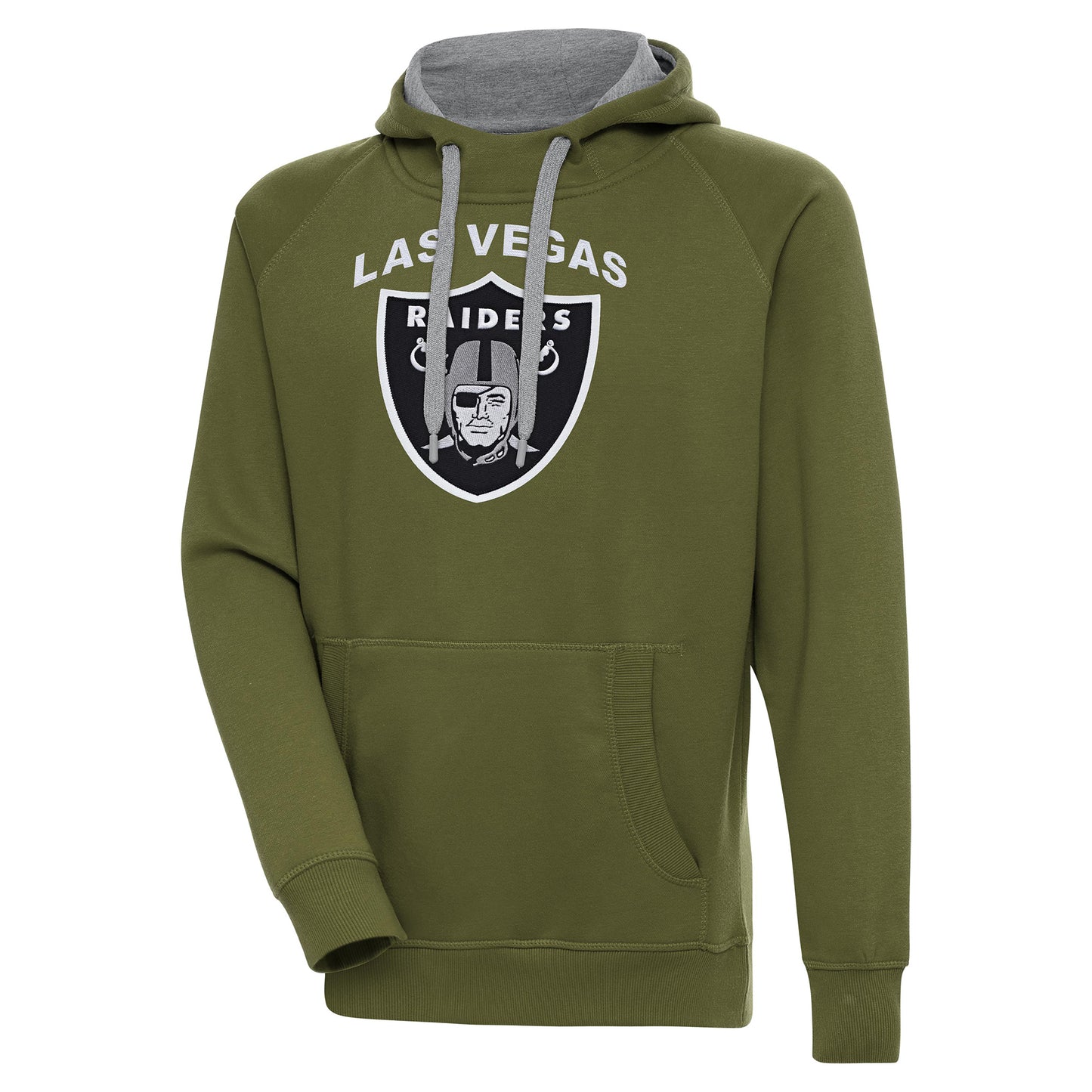 Men's Antigua  Olive Las Vegas Raiders Primary Logo Victory Pullover Hoodie