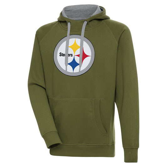 Men's Antigua  Olive Pittsburgh Steelers Primary Logo Victory Pullover Hoodie