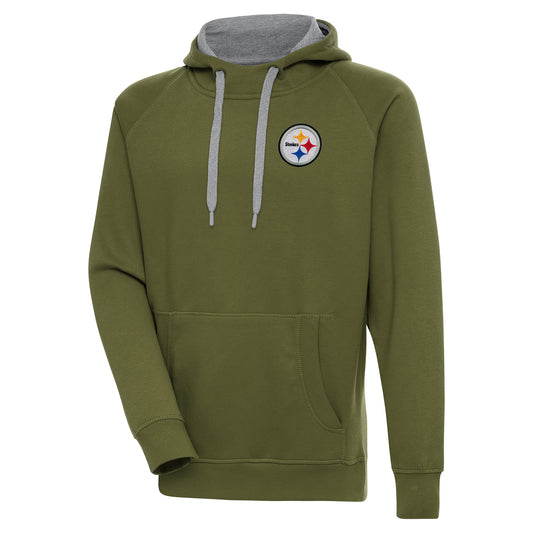 Men's Antigua  Olive Pittsburgh Steelers  Victory Pullover Hoodie