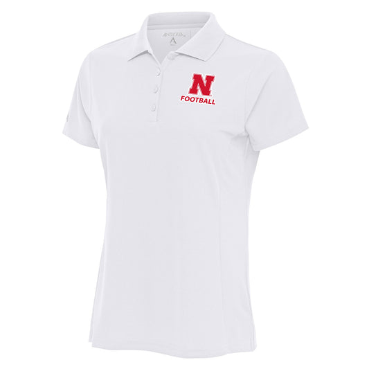 Women's Antigua  White Nebraska Huskers Football Legacy Pique Polo