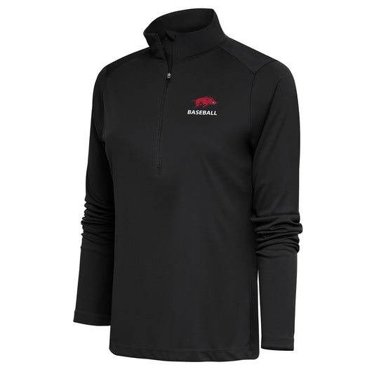 Women's Antigua  Charcoal Arkansas Razorbacks Baseball Tribute Half-Zip Pullover Top