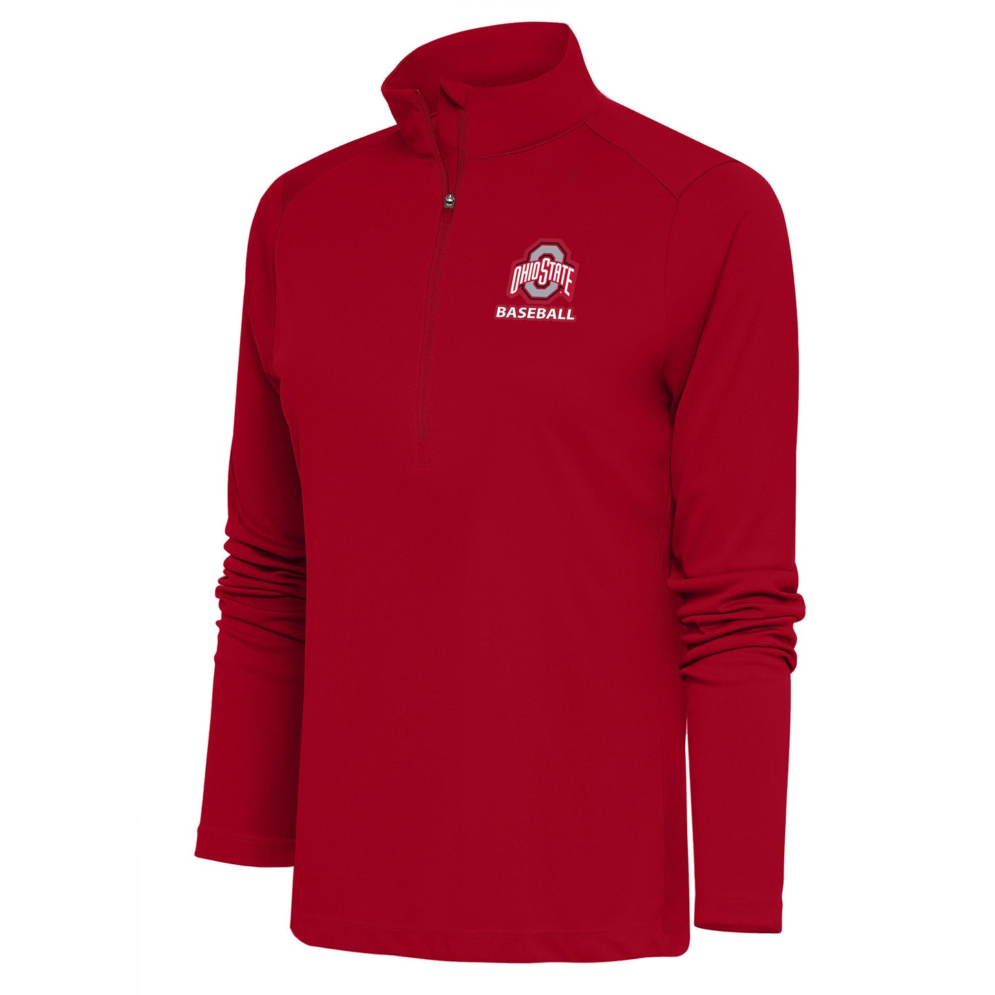 Women's Antigua  Scarlet Ohio State Buckeyes Baseball Tribute Half-Zip Pullover Top