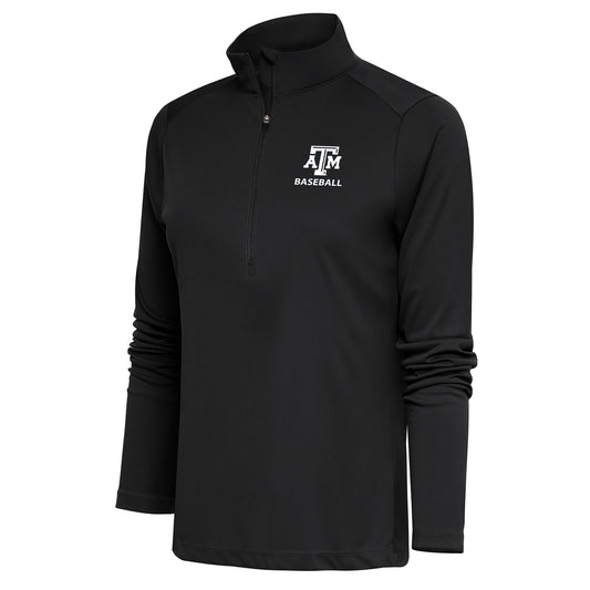 Women's Antigua  Charcoal Texas A&M Aggies Baseball Tribute Half-Zip Pullover Top