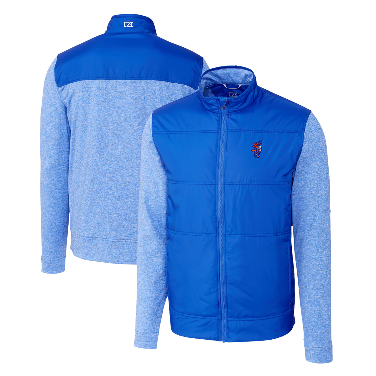 Men's Cutter & Buck Royal Florida Gators Swinging Gator Stealth Hybrid Quilted Full-Zip Windbreaker Jacket