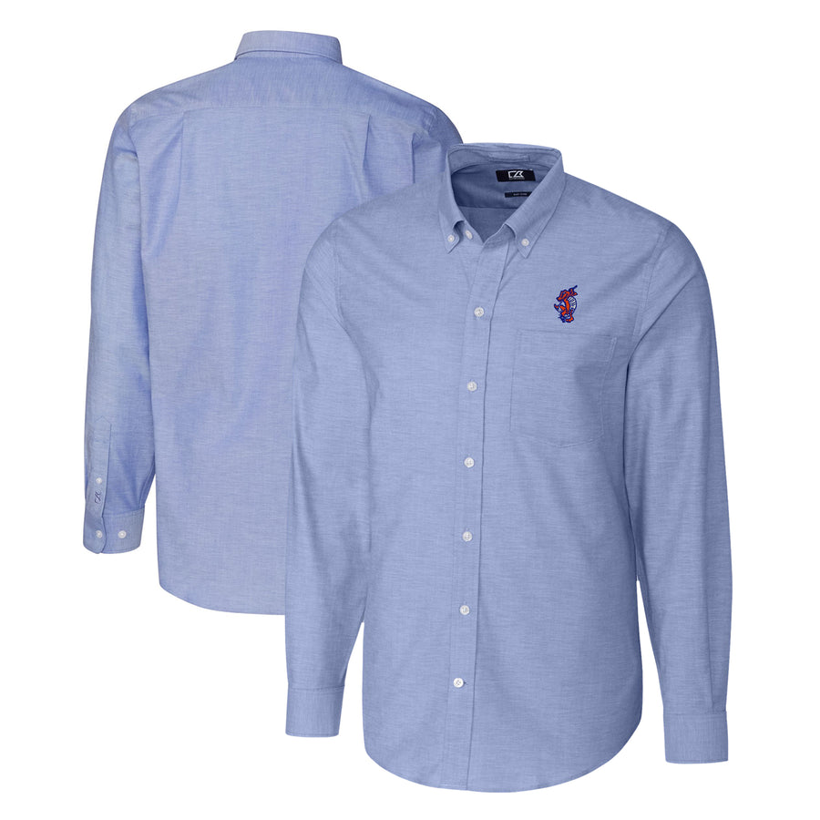 Men's Cutter & Buck Blue Florida Gators Swinging Gator Oxford Stretch Tri-Blend Long Sleeve Dress Shirt