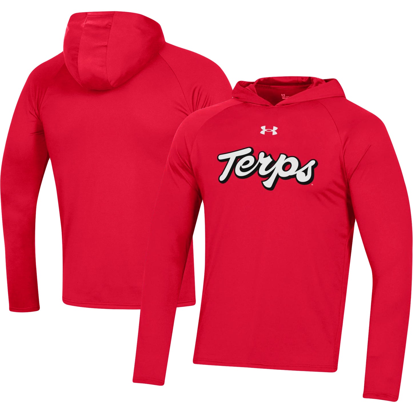 Men's Under Armour  Red Maryland Terrapins School Logo Raglan Long Sleeve Hoodie Performance T-Shirt