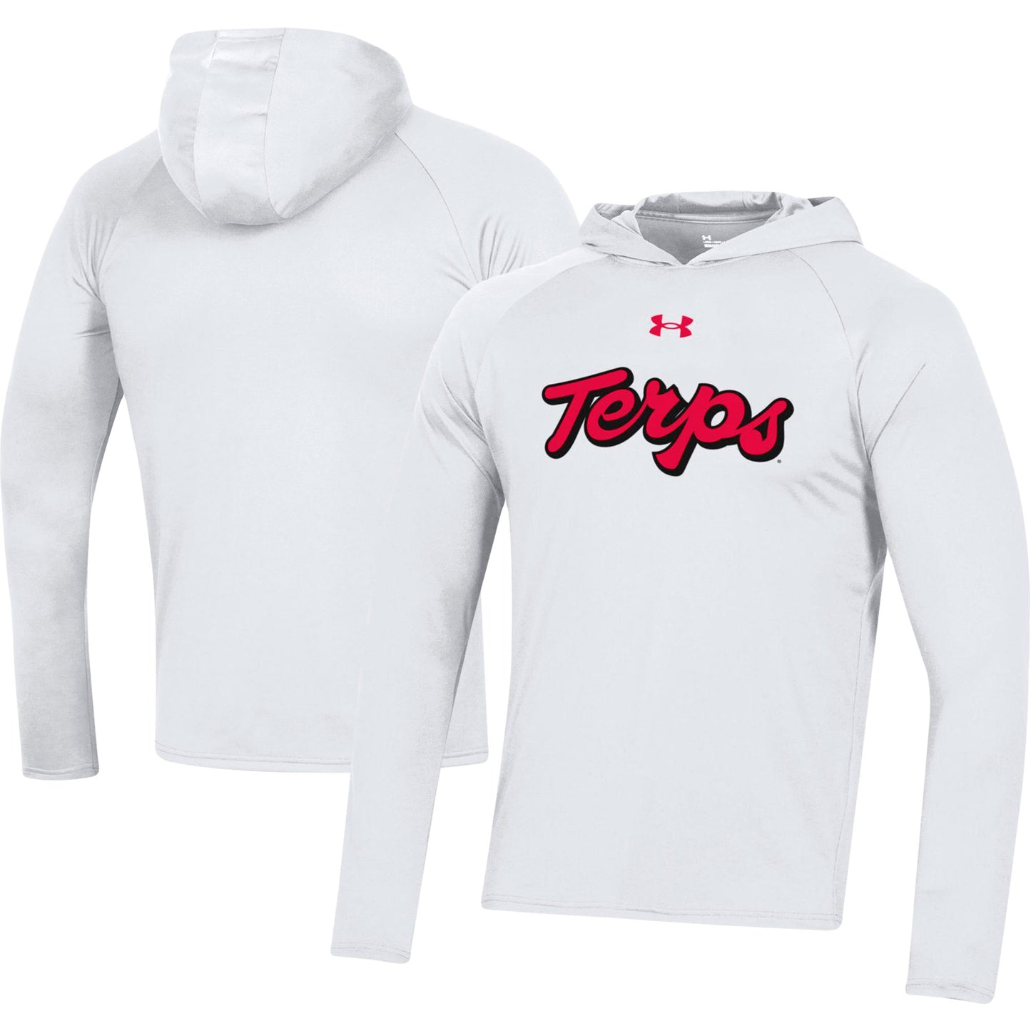 Men's Under Armour  White Maryland Terrapins School Logo Raglan Long Sleeve Hoodie Performance T-Shirt