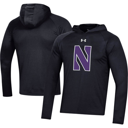 Men's Under Armour  Black Northwestern Wildcats School Logo Raglan Long Sleeve Hoodie Performance T-Shirt