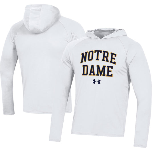 Men's Under Armour  White Notre Dame Fighting Irish School Logo Raglan Long Sleeve Hoodie Performance T-Shirt