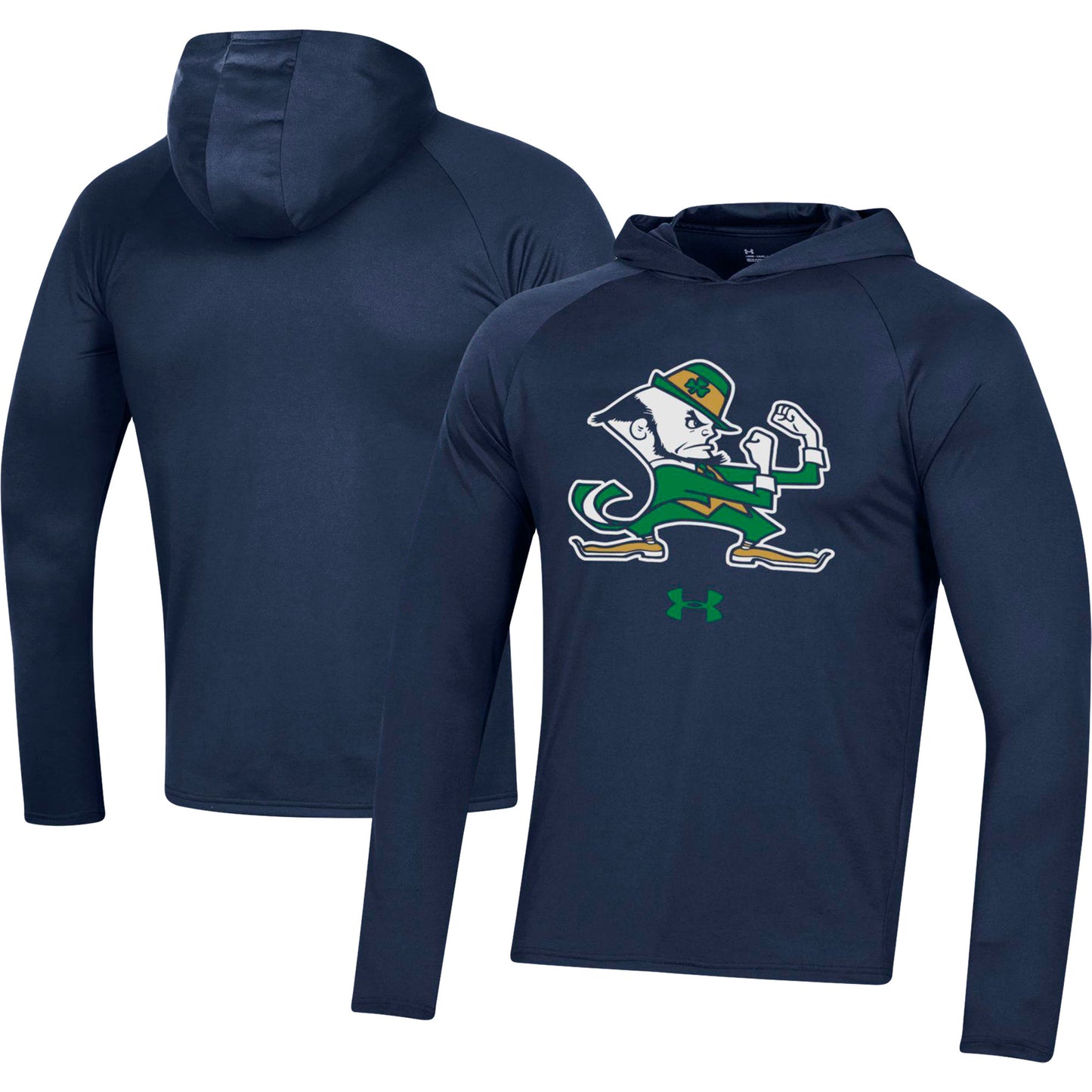 Men's Under Armour  Navy Notre Dame Fighting Irish School Logo Raglan Long Sleeve Hoodie Performance T-Shirt