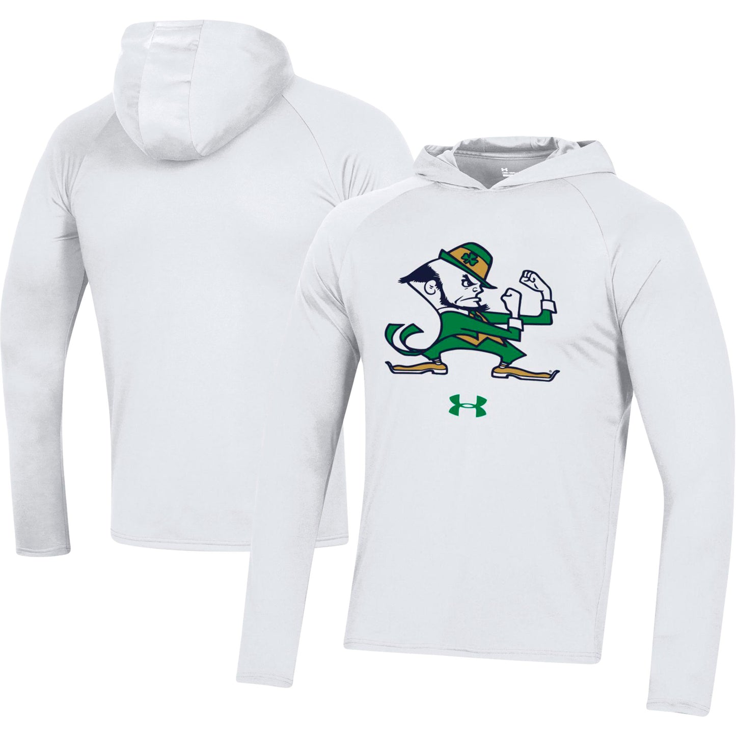 Men's Under Armour  White Notre Dame Fighting Irish School Logo Raglan Long Sleeve Hoodie Performance T-Shirt