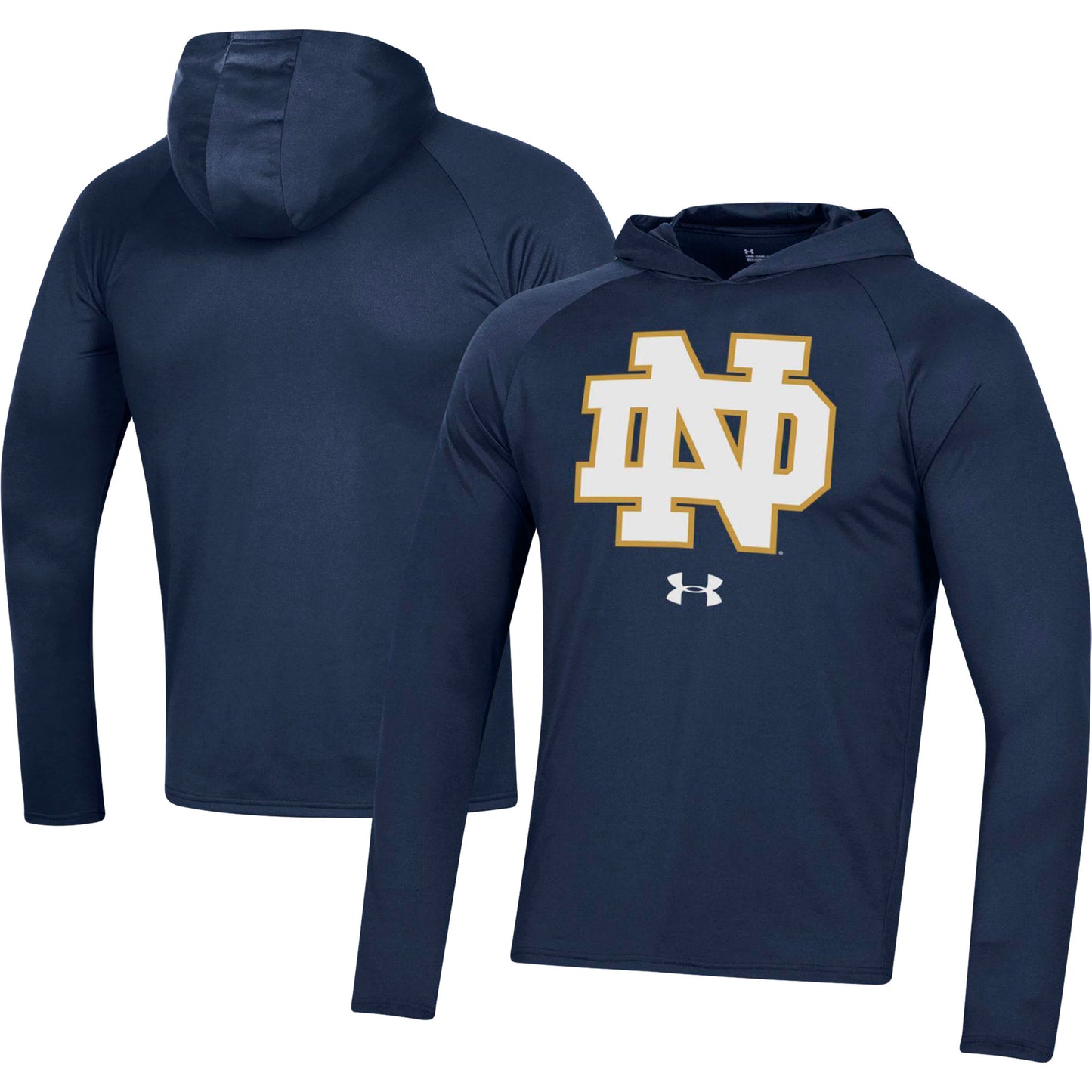 Men's Under Armour  Navy Notre Dame Fighting Irish School Logo Raglan Long Sleeve Hoodie Performance T-Shirt