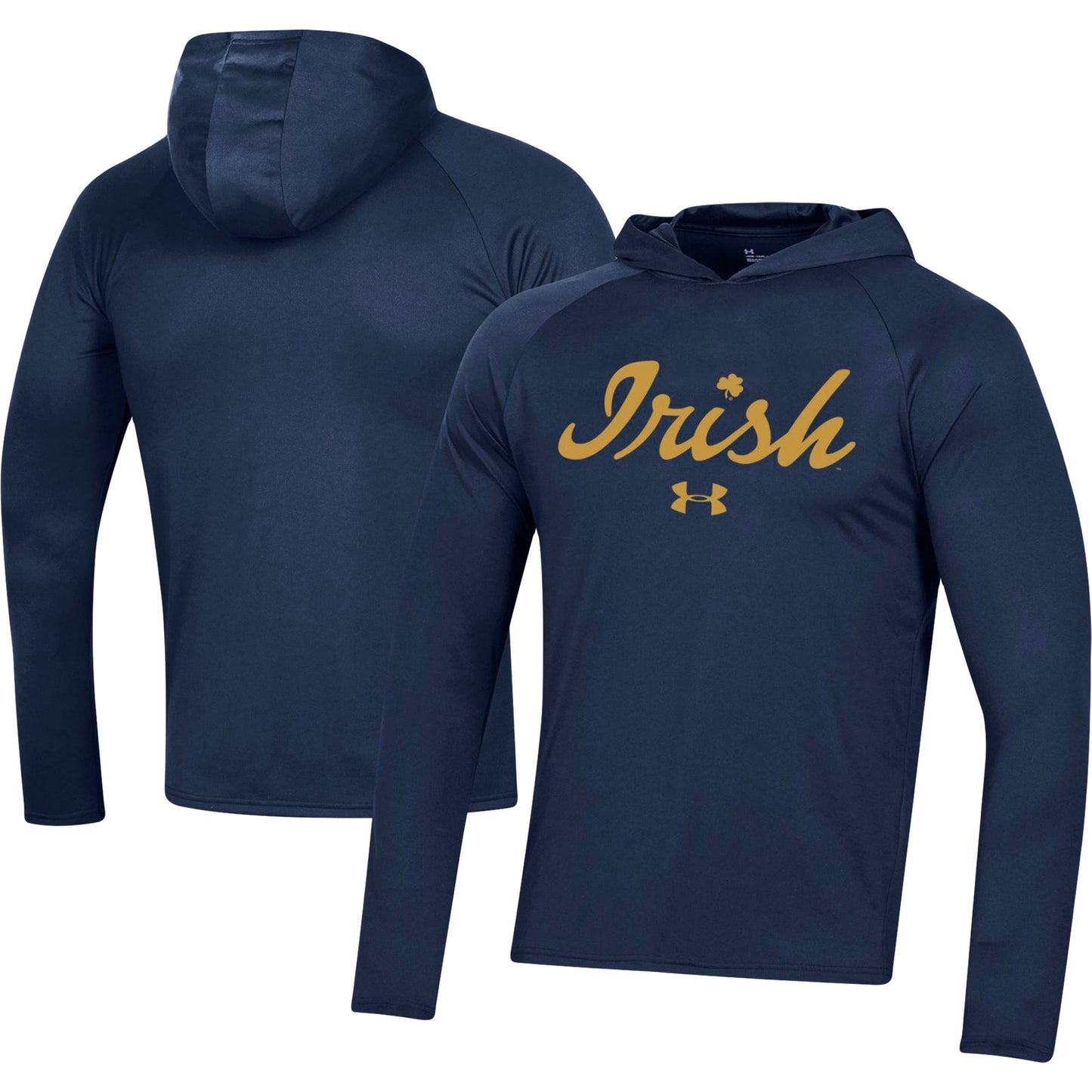 Men's Under Armour  Navy Notre Dame Fighting Irish School Logo Raglan Long Sleeve Hoodie Performance T-Shirt