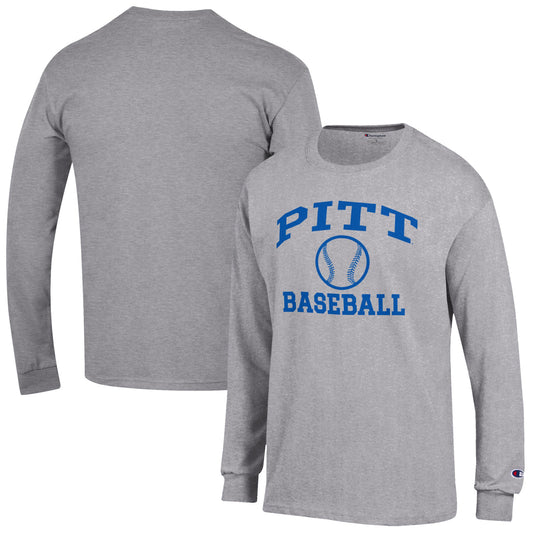 Men's Champion  Gray Pitt Panthers Baseball Icon Long Sleeve T-Shirt