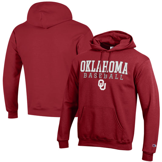 Men's Champion  Crimson Oklahoma Sooners Baseball Stack Powerblend Pullover Hoodie