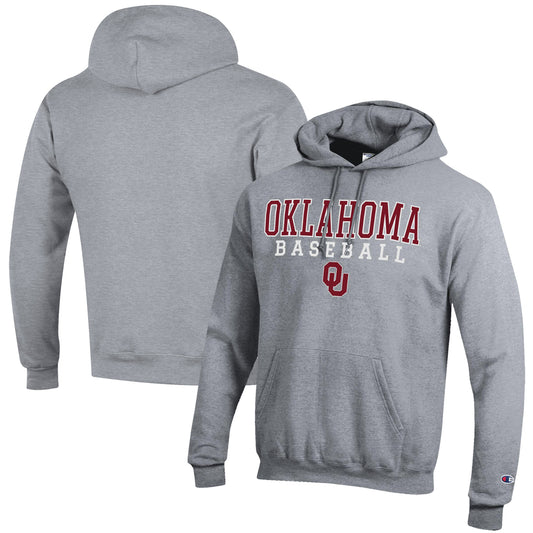 Men's Champion  Gray Oklahoma Sooners Baseball Stack Powerblend Pullover Hoodie