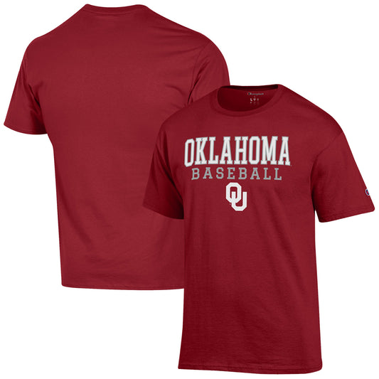 Men's Champion  Crimson Oklahoma Sooners Baseball Stack T-Shirt