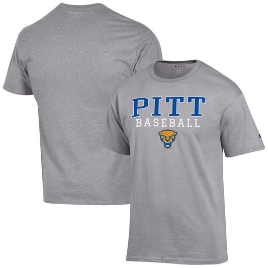 Men's Champion  Gray Pitt Panthers Baseball Stack T-Shirt