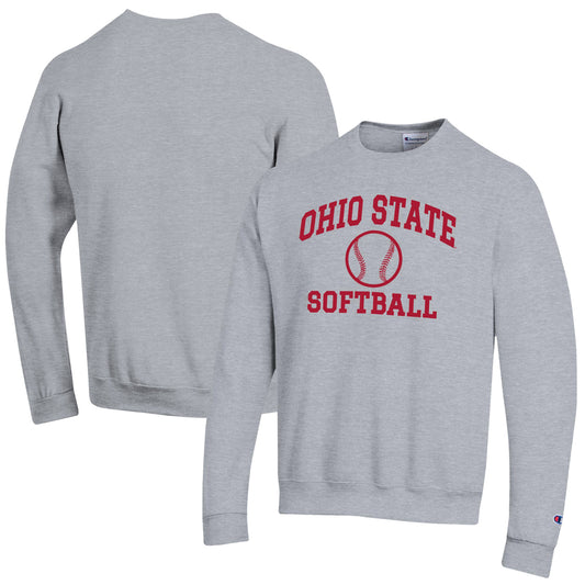 Men's Champion  Gray Ohio State Buckeyes Softball Icon Powerblend Pullover Sweatshirt