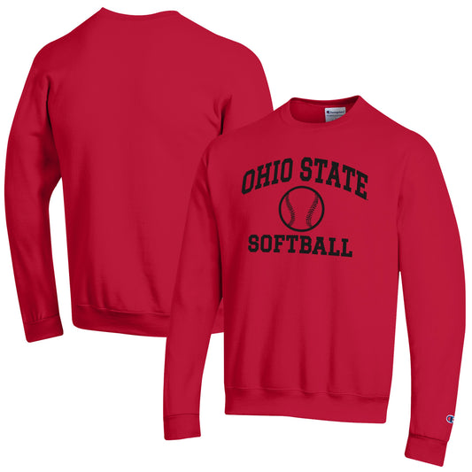 Men's Champion  Scarlet Ohio State Buckeyes Softball Icon Powerblend Pullover Sweatshirt