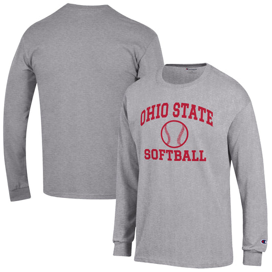 Men's Champion  Gray Ohio State Buckeyes Softball Icon Long Sleeve T-Shirt