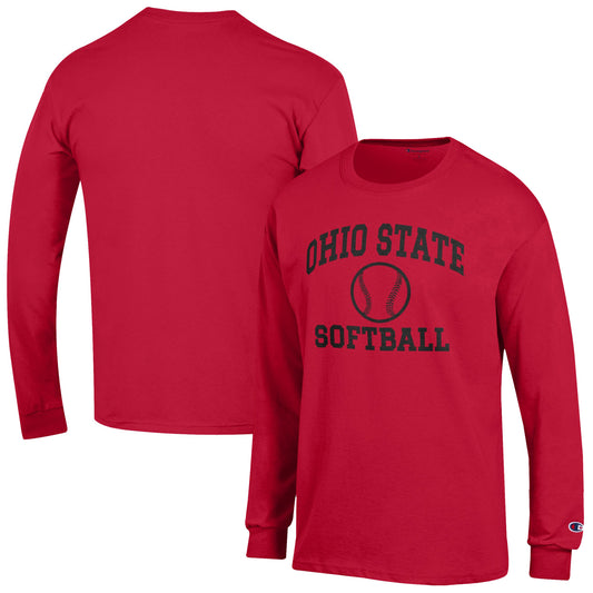 Men's Champion  Scarlet Ohio State Buckeyes Softball Icon Long Sleeve T-Shirt