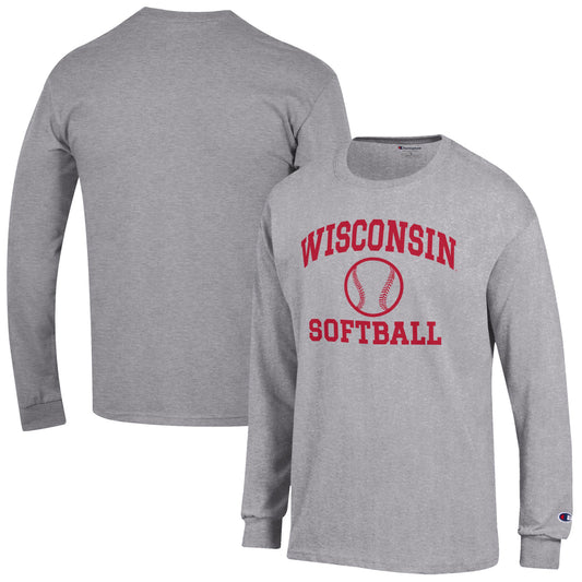 Men's Champion  Gray Wisconsin Badgers Softball Icon Long Sleeve T-Shirt