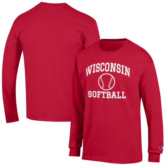 Men's Champion  Red Wisconsin Badgers Softball Icon Long Sleeve T-Shirt