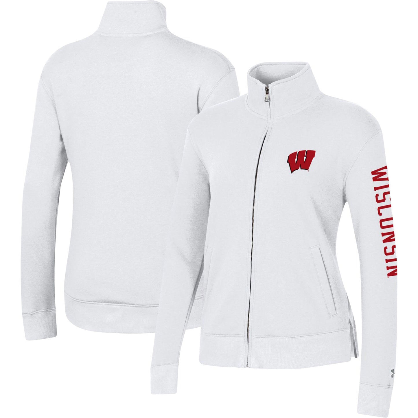 Women's Under Armour  White Wisconsin Badgers All Day Fleece Full-Zip Jacket