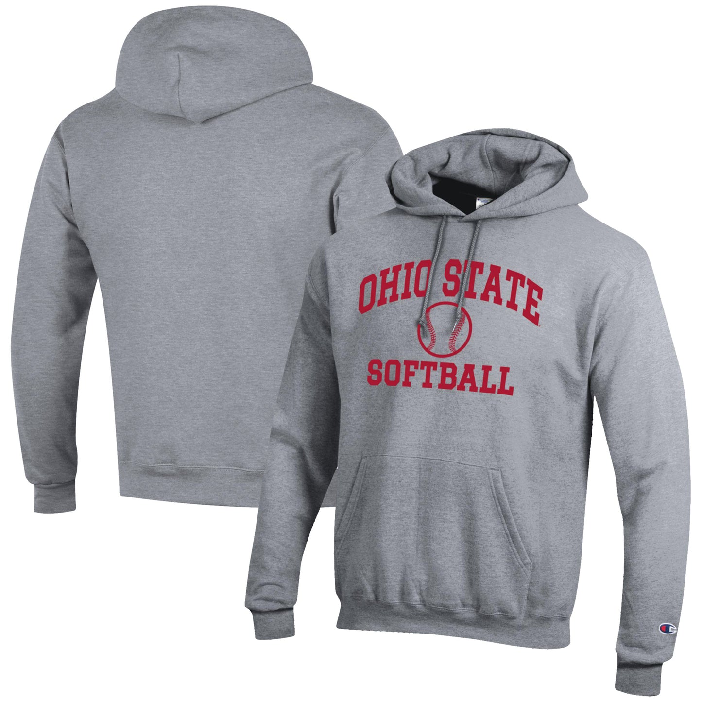 Men's Champion  Gray Ohio State Buckeyes Softball Icon Powerblend Pullover Hoodie