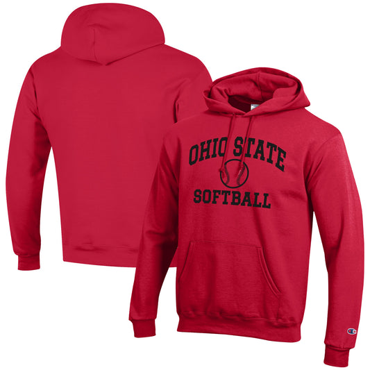 Men's Champion  Scarlet Ohio State Buckeyes Softball Icon Powerblend Pullover Hoodie