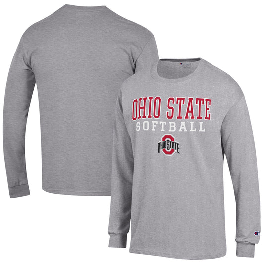 Men's Champion  Gray Ohio State Buckeyes Softball Stack Long Sleeve T-Shirt