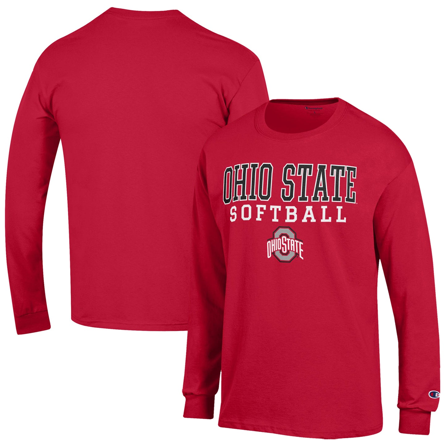 Men's Champion  Scarlet Ohio State Buckeyes Softball Stack Long Sleeve T-Shirt