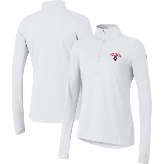 Women's Under Armour  White Wisconsin Badgers Tech Mesh Quarter-Zip Top